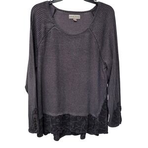 Knox Rose Waffle Knit Tunic Women XXL Charcoal Grey Boho Ruffle Hem Long Sleeve